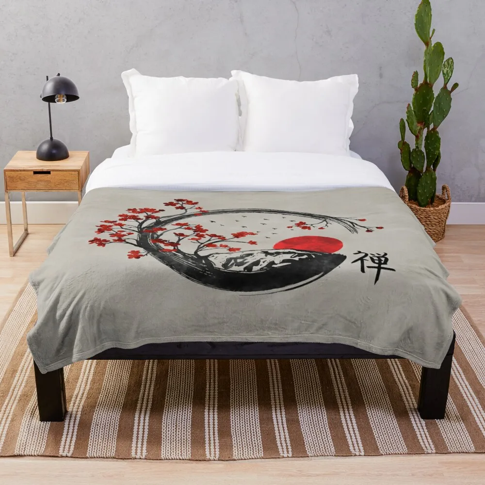 Одеяло Zen Enso с принтом кругов и ветвей сакуры супермягкое покрывало для семьи