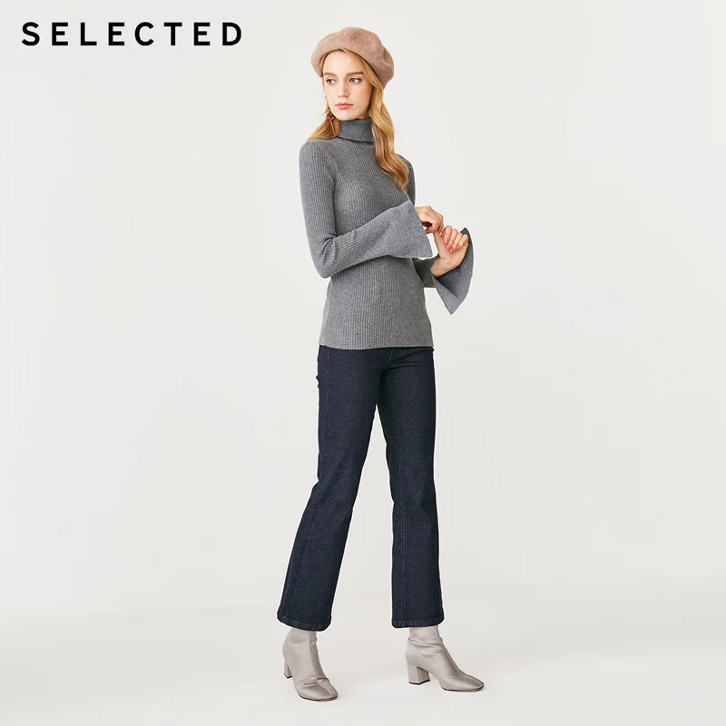 Отборные женские Стрейчевые расклешенные джинсы с высокой посадкой из лайкры C |