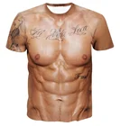 Летние мужские фальшивые мускулы футболки с 3D принтом татуировок сильная пекторалес узор футболка брюшной тренажерный зал футболки уличная одежда топы