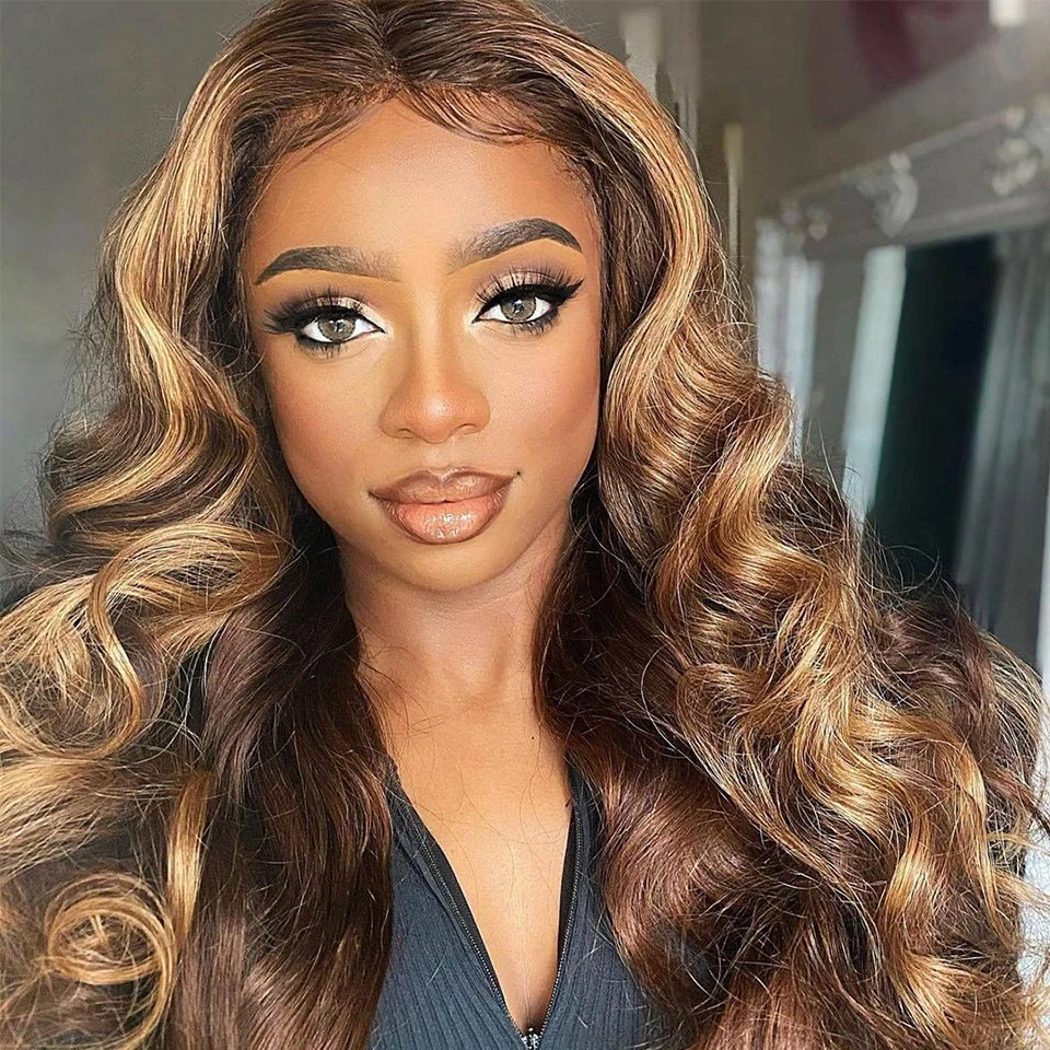 

Highlight Wig Human Hair Ombre Lace Front Wig 13x4 Brazilian Hair Wigs For Black Women Honey Blonde Body Wave 4x4 Lace Closure W