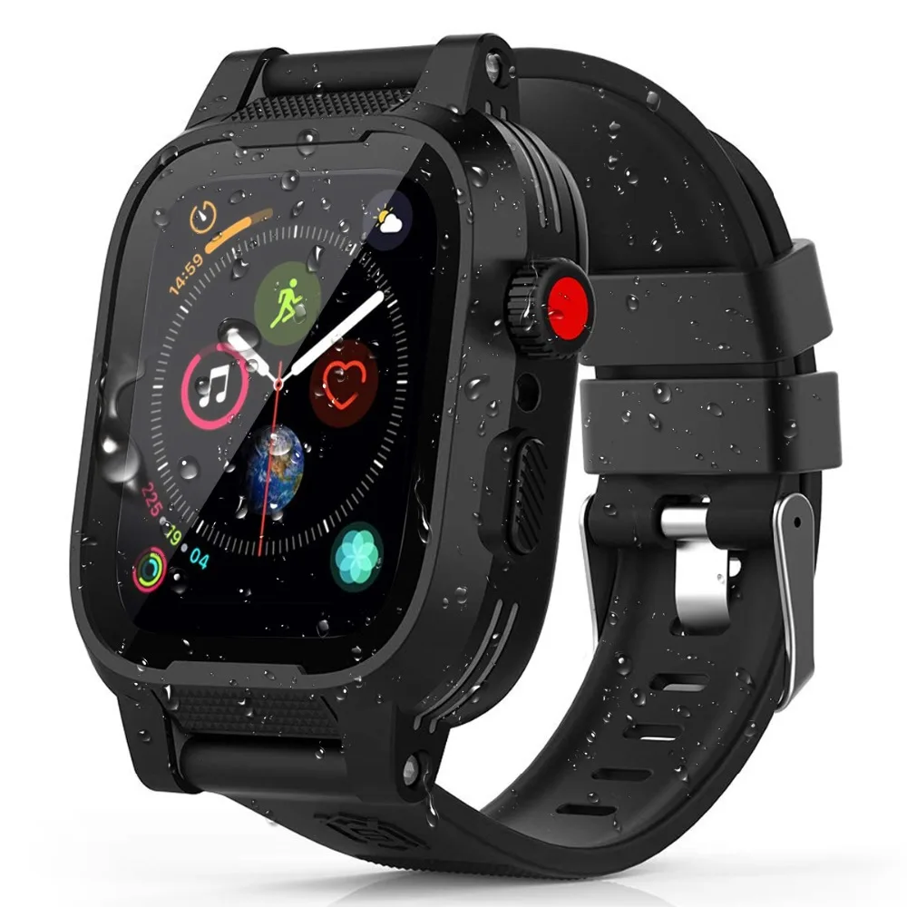 SHELLBOX водонепроницаемый чехол для Apple Watch Band 4 iWatch полосы 44 мм силиконовый ремешок 40 мм браслет умные аксессуары для часов Ремешок
