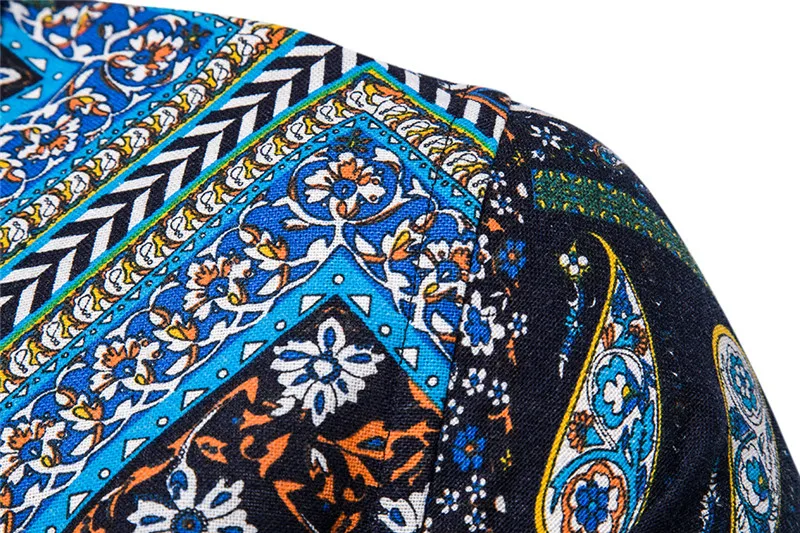 Мужская хлопковая рубашка с длинным рукавом винтажная приталенная принтом