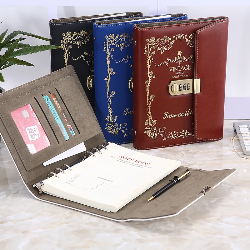 

Creative Password Lock Multifunctional European A5 Loose Leaf Ledger Fashion Retro Style Notebook