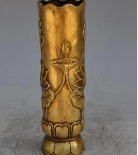 306 8 &quotКитайский латунный по феншуй медный Лотос Будда статуя кисточки горшок