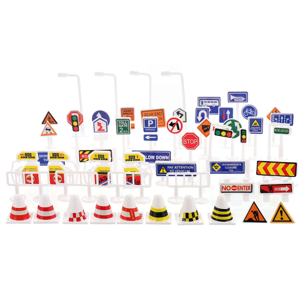 

56Pcs Simulated Traffic Barrier Signs Warning Roadblock Children Road Sign