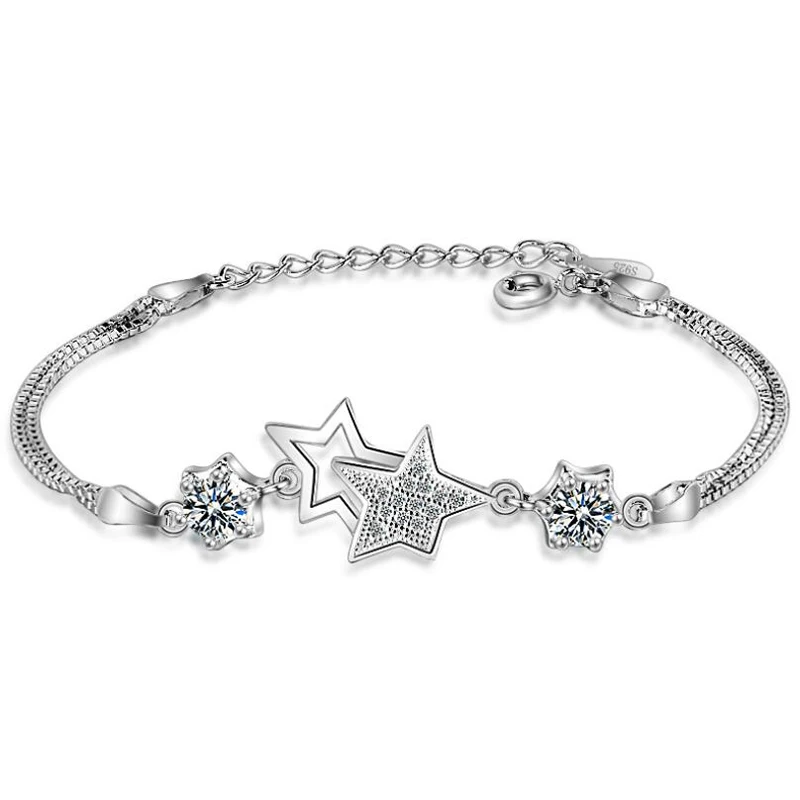 

KOFSAC Exquisite Stars Shiny Zircon Bracelets For Women 925 Sterling Silver Jewelry Bracelet Fashion Bangle Girl Birthday Gifts