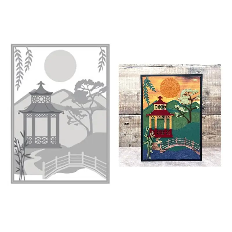 

New 2021 Layering Metal Cutting Dies and Scrapbooking For Paper Making Pavilion Bridge Embossing Frame Card Craft