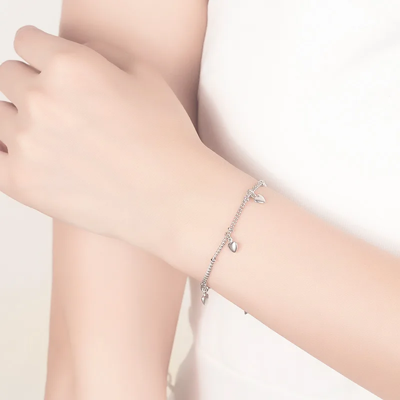 

YAOLOGE 925 Sterling Silver Simple Fashion Heart Charm Bracelet Fashion Lady Engagement Party Jewelry Gift