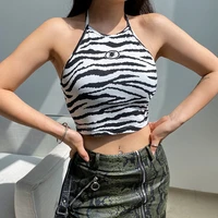 2021 womens fashion sexy halter lace up zebra striped camisole sleeveless slim casual cami suspender top ladies party clubwear
