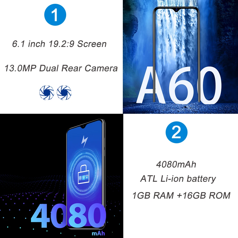 Мобильный телефон Blackview A60 четырёхъядерный на базе Android 8.1 4080 мАч 1 ГБ+16 ГБ экран 6