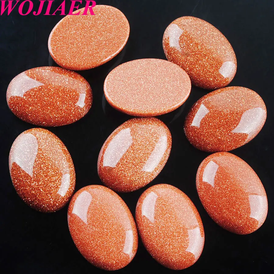 

WOJIAER 5Pcs Beads Accessories for Women Jewelry Making Natural Stone Golden Sand Oval Cabochon No Hole 18x25x7mm U8068