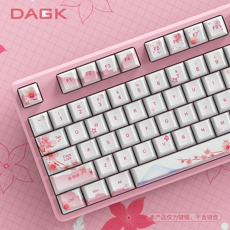 mount fuji sakura pink keycaps pbt key cap cherry oem profile 128 keys for mechanical keyboard for gk61 gh60 rk61 sk87 base kit free global shipping