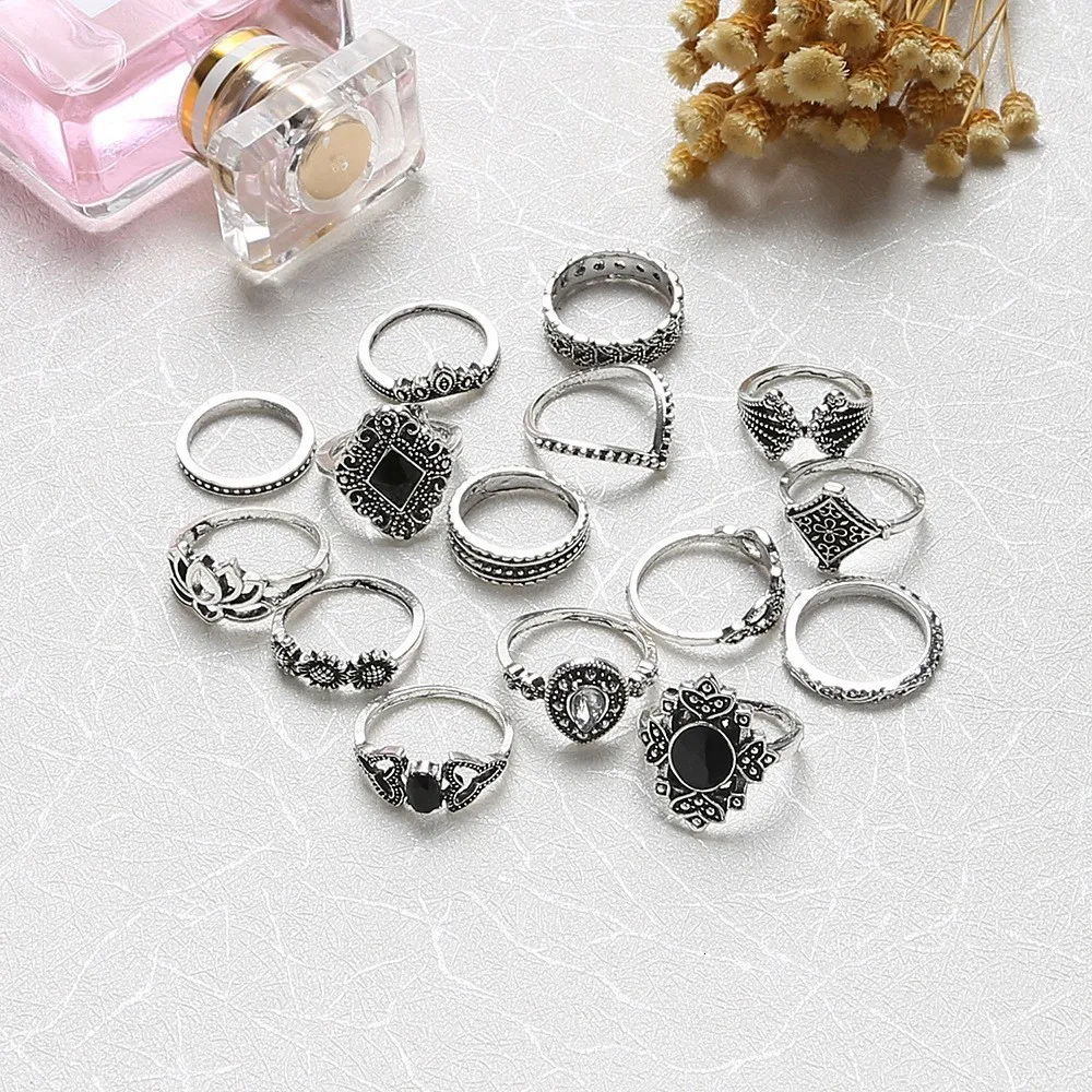 Bague Femme, винтажные кольца для женщин, геометрической формы, в стиле бохо, цветок, кристалл, кольцо на кончик пальца, набор, богемный, миди, ювелирные изделия, серебряный цвет
