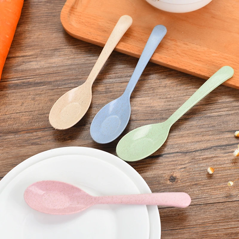 4 шт. длинная ручка ложка из пшеничной соломы Детские Ложки портативная посуда