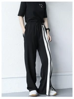 ladies straight sports pants spring and autumn new white stripe split design couples with a casual large size pants