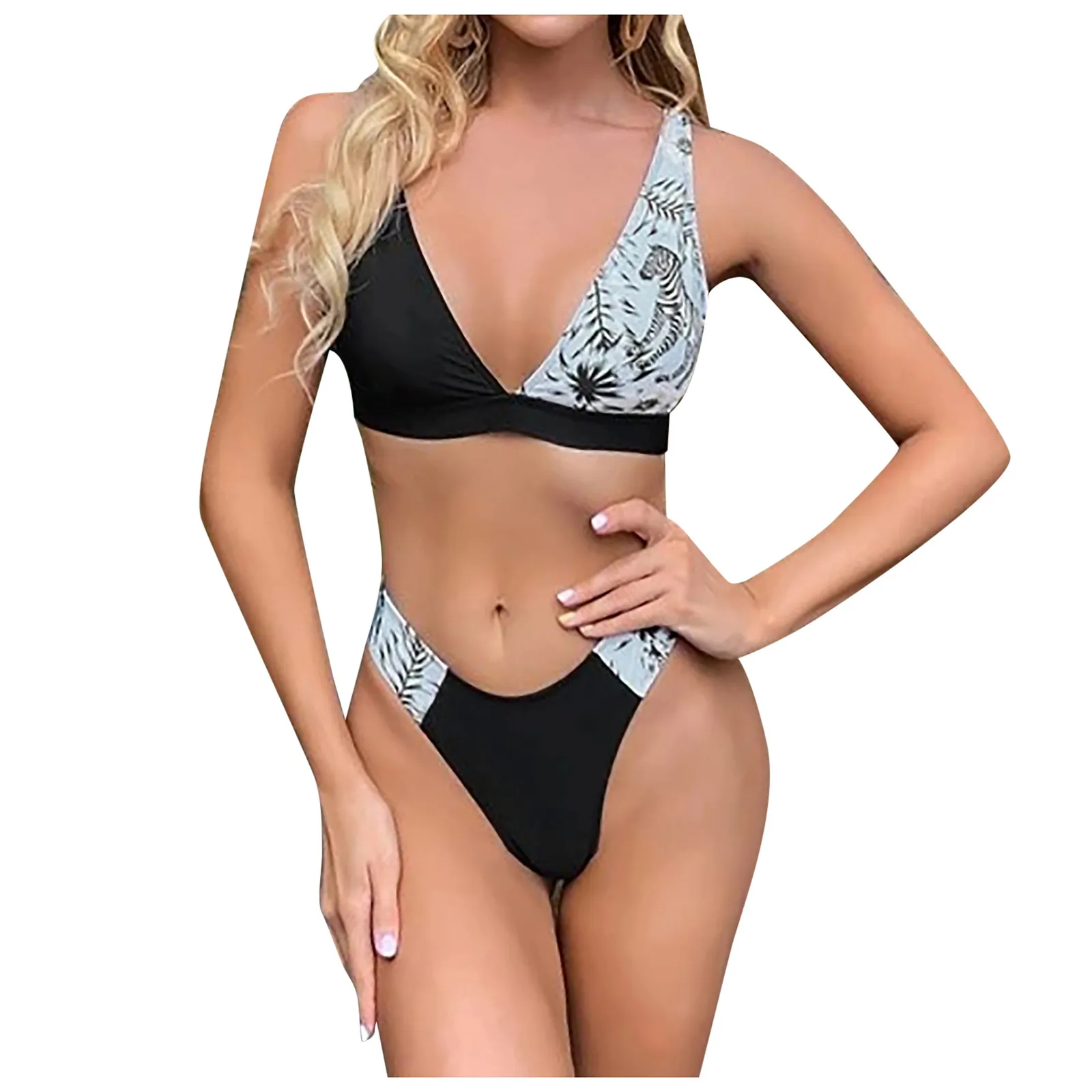 Черно-белый раздельный комплект бикини с леопардовым принтом сексуальный