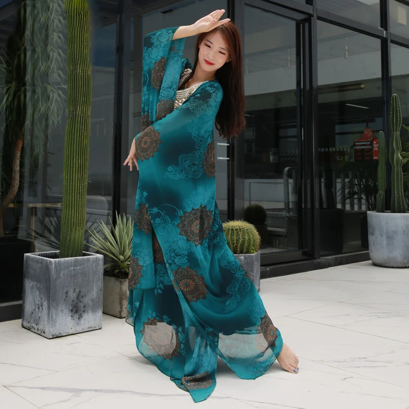 

New 2019 Women Dance Wear Belly Dance Clothes Beaded Kaftan Dress Chiffon Traditional Khaleeji Thobe Dresses Tie-dyed Pattern