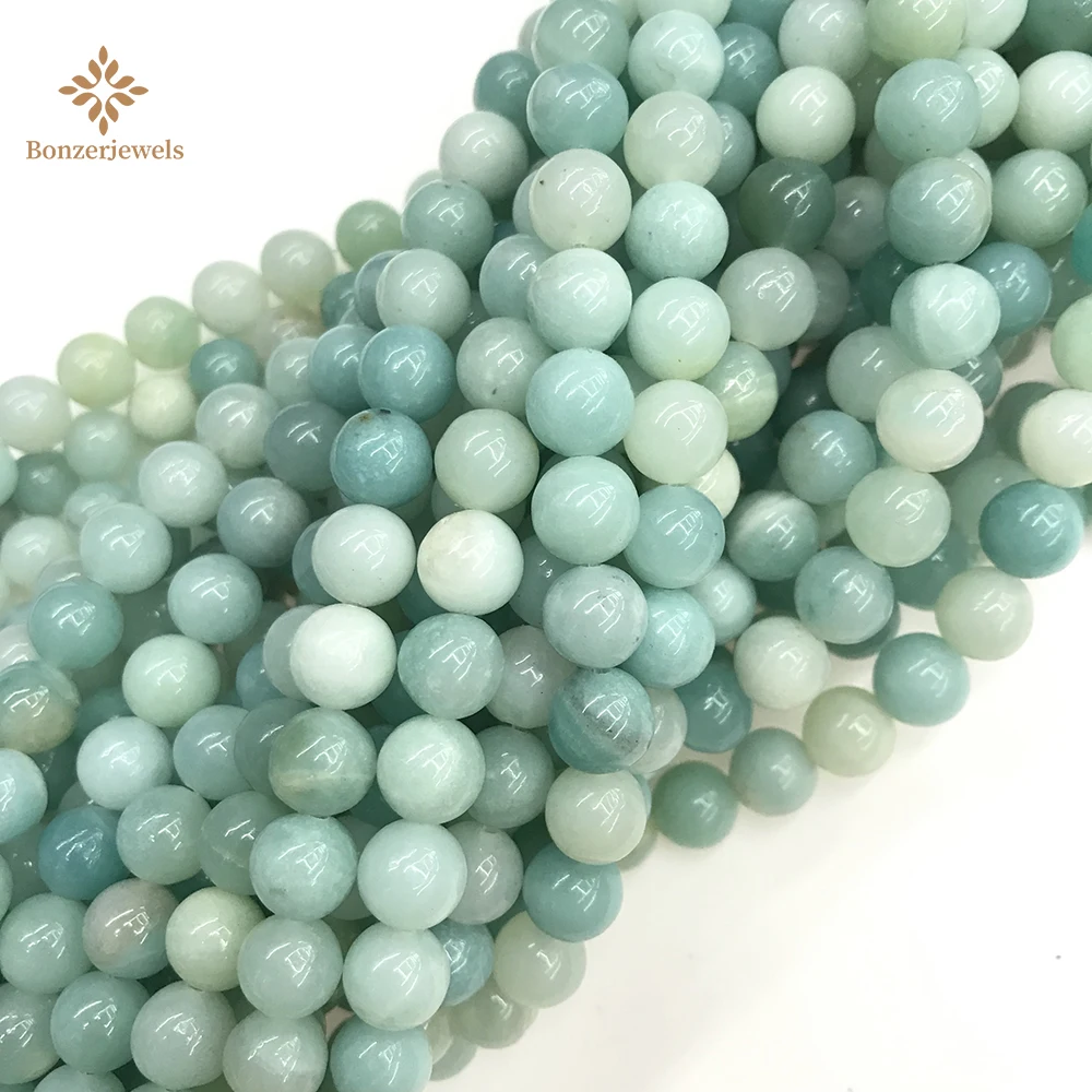 

Wholesale Lots Natural Blue Amazonite Round Loose Stone Beads For DIY Jewelry Making Bracelets Gifts 4 6 8 10 12mm 15"