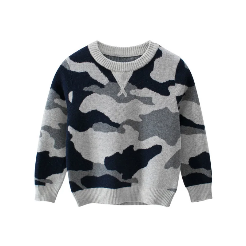 Осенний свитер для мальчиков повседневный стиль детский Камуфляжный пуловер