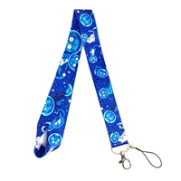 cute blue space cat neck straps keychain lanyard for keys id badge holder mobile phone diy hang rope keyring webbing ribbon