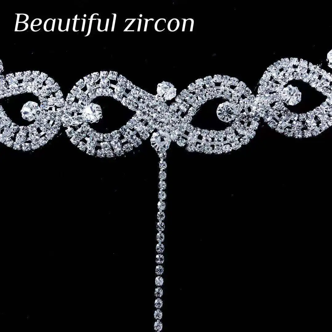 

Fashion sexy woman Rhinestone long tassel sparkling crystal slave Necklace exquisite romantic Halloween Gift
