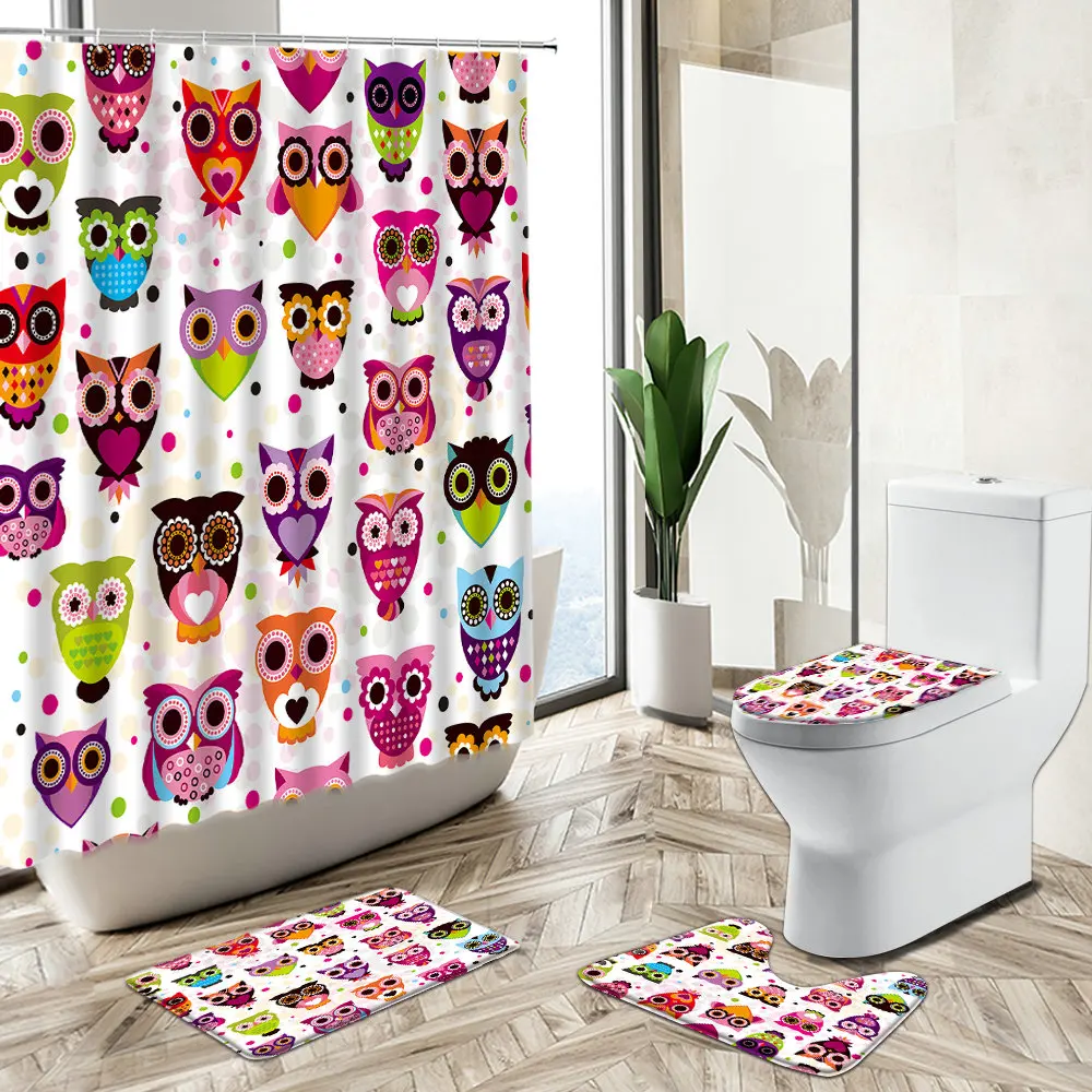 С милой совой душ Шторы животные из мультфильмов лиса цветок лист Нескользящая
