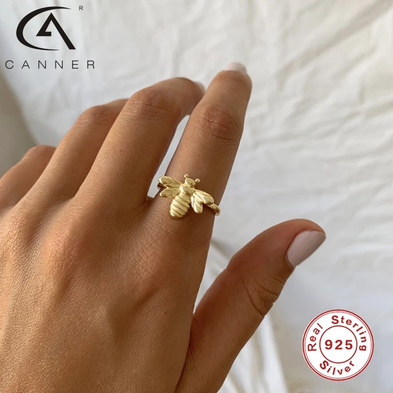 Автоклав переговоры кольцо 925 стерлингового серебра Anillos простой пчела золотые