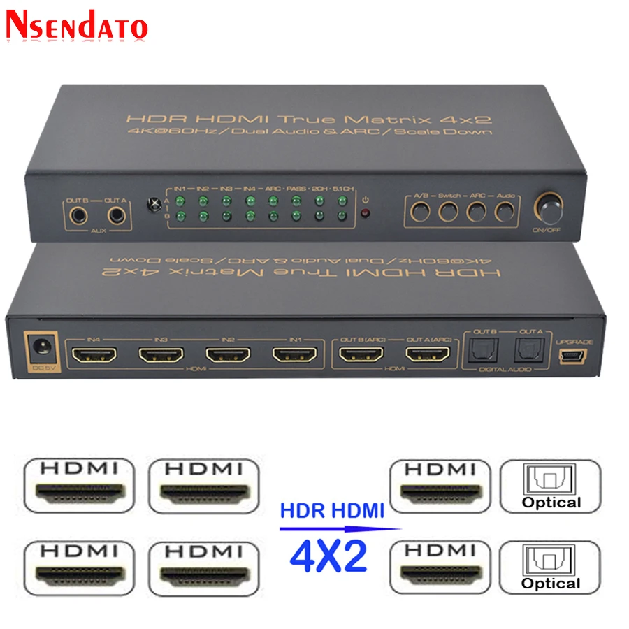 4x2 HDR HDMI матричный переключатель 4K 60 Гц 4 в 2 выхода сплиттер аудио экстрактор ARC AUX