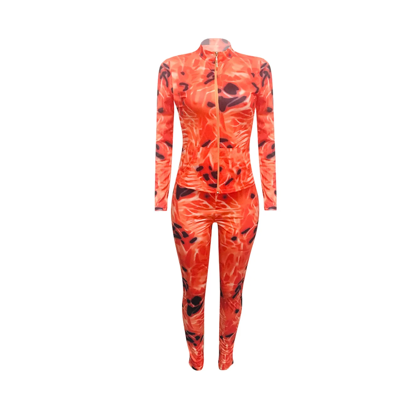 

Spring and Autumn Tie-dye Printing Sports Casual Suit Fashion Temperament Slim Two Piece Set