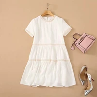sweet cute dress 2021 summer fashion ladies o neck hollow out embroidery short sleeve casual loose white black dress lolita girl