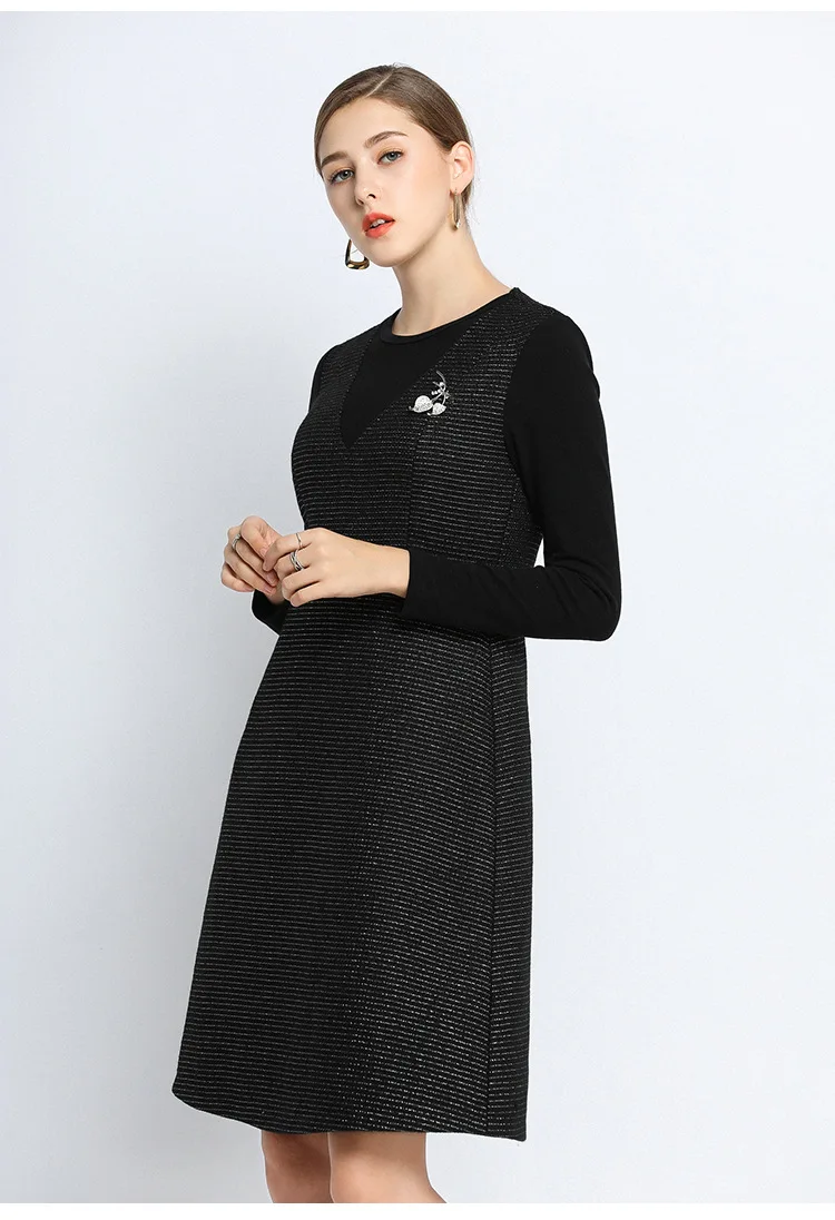 Зимнее платье большого размера 2019 женское черное мягкое приятное для кожи яркое