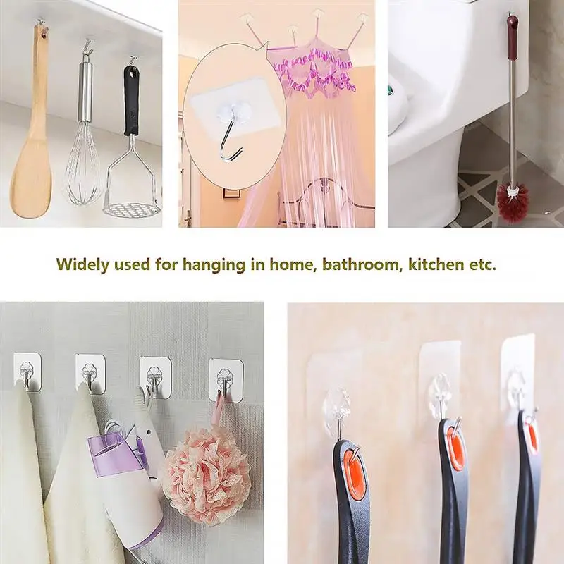 

Wall-mounted Nail-free Seamless Hook Transparent Self Adhesive Door Wall Hangers Towel Mop Handbag Holder Hook, 10/20pcs