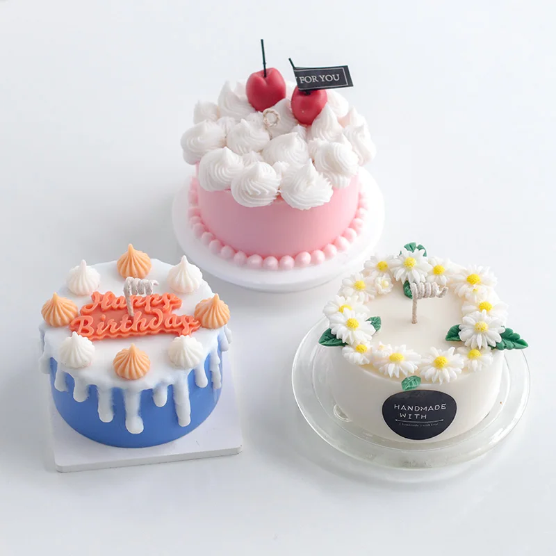 

Simulation cream cake candle mold round shape design candle silicone mold cherry mold fruit scented candle making