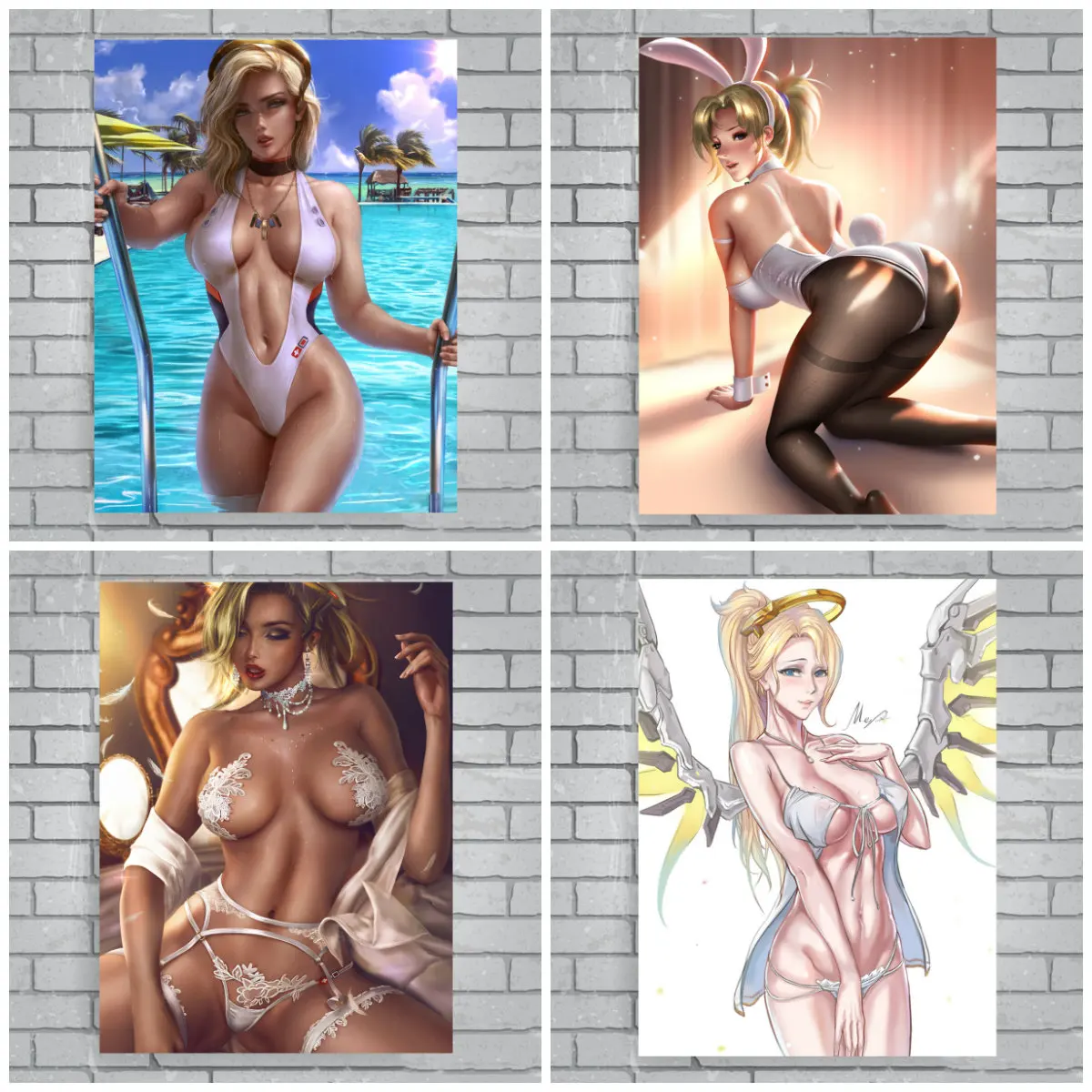 Постер Overwatch Mercy Game сексуальный купальник красивый аниме постер Картина на холсте