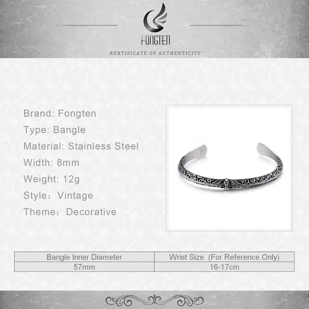 Мужской винтажный браслет Викинг Fongten черный с черепами из нержавеющей стали в