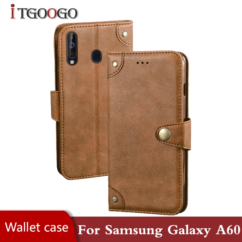 Флип чехол для samsung galaxy A60 задняя крышка Кожаный противоударный Магнитный книжка
