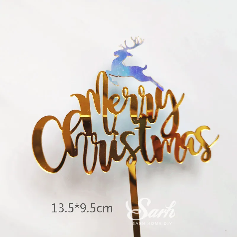 2pc christmas B Золотые серебристые, лазерные лося Счастливого Рождества торт Топпер Замороженные вечерние Акриловые Поддельные украшение в виде хлопьев снега для приспособление для выпечки подарок любви - Цвет: 2pc christmas B
