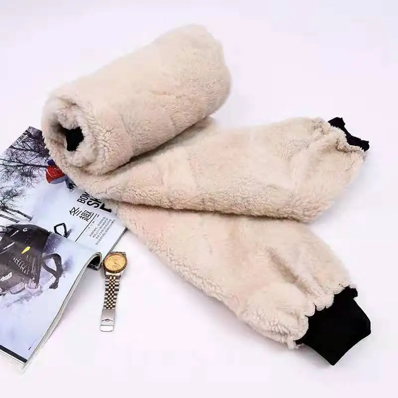 Мужские зимние теплые штаны для пожилых людей с подкладкой из 100% овец толстые