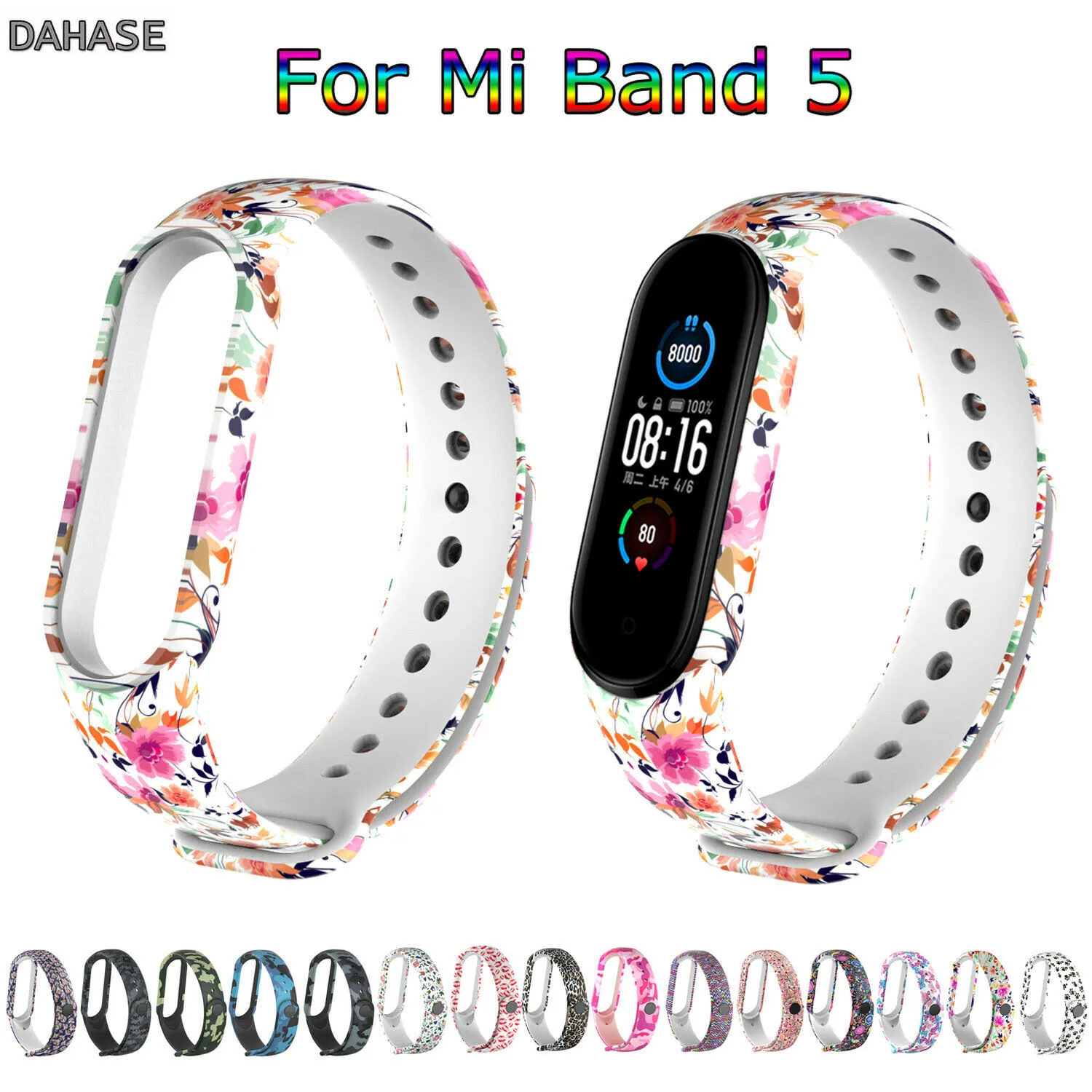 Для Xiaomi Mi Band 5 ремешок с цветочным узором силиконовый смарт Браслет замена