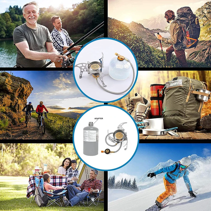 

Gas Stove Foldable Split Burner With Gas Conversion Head Adapter Upgraded Copper Windproof Core Blue Fire Stove Durable