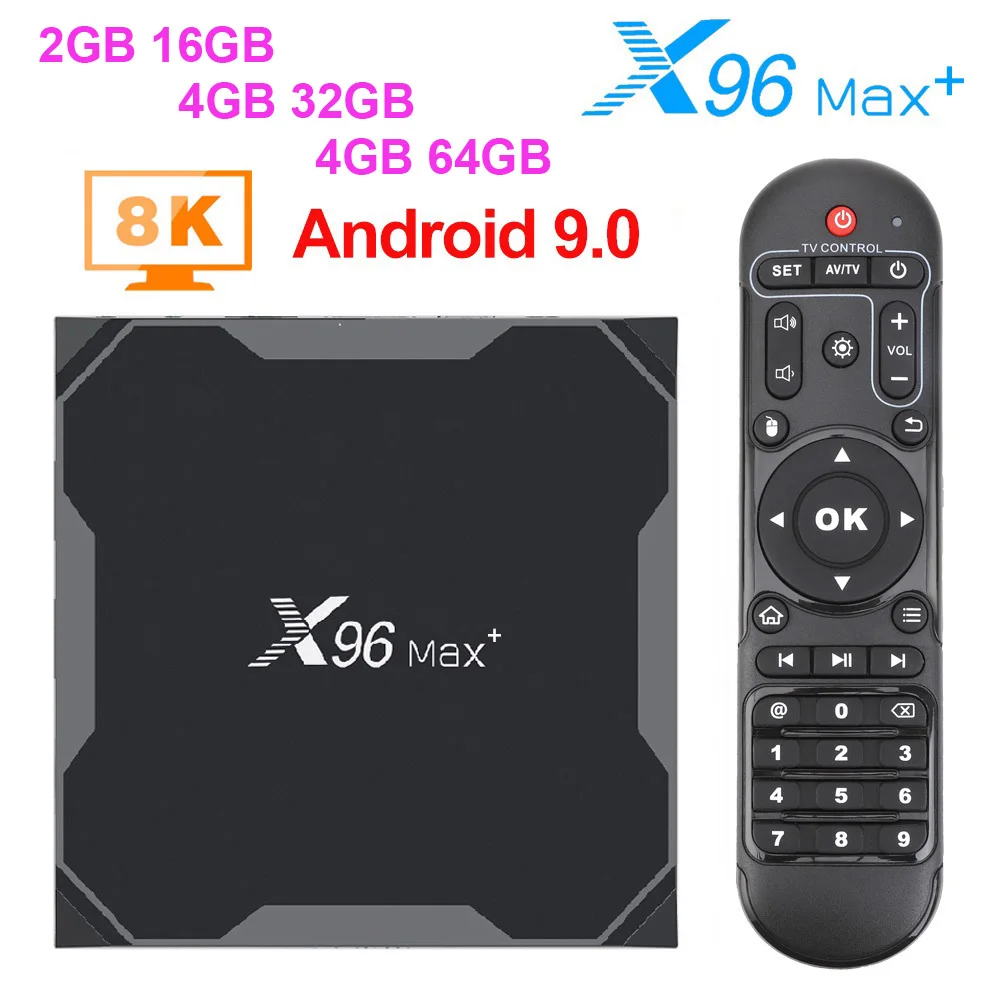 ТВ-приставка X96 MAX Plus Android 9 0 4 + 64/32 ГБ Amlogic S905X3 2 16 8K Wi-Fi Youtube HD Netflix 100M 20 шт. |