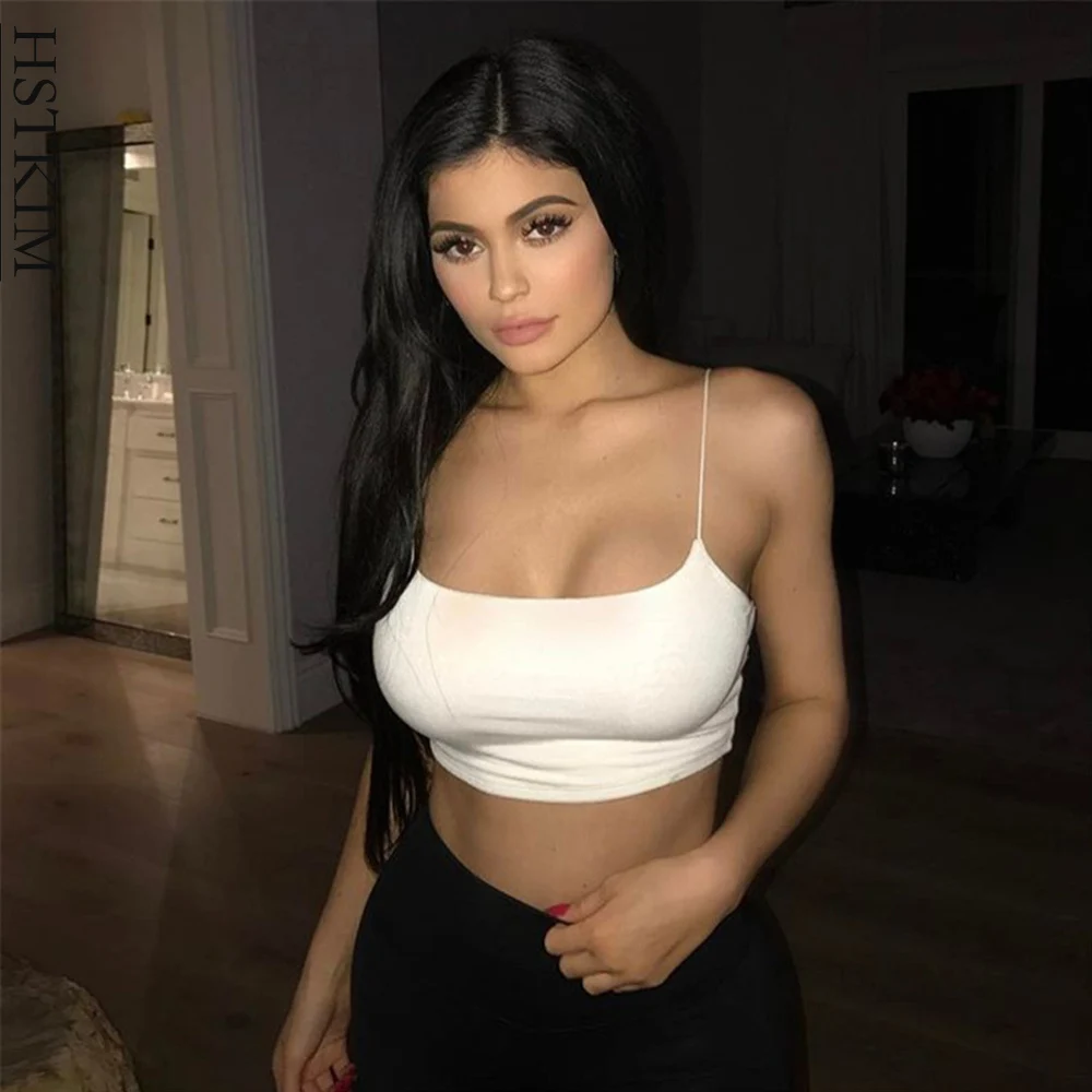 Женский укороченный топ на бретельках черный или белый Хлопковый Повседневный