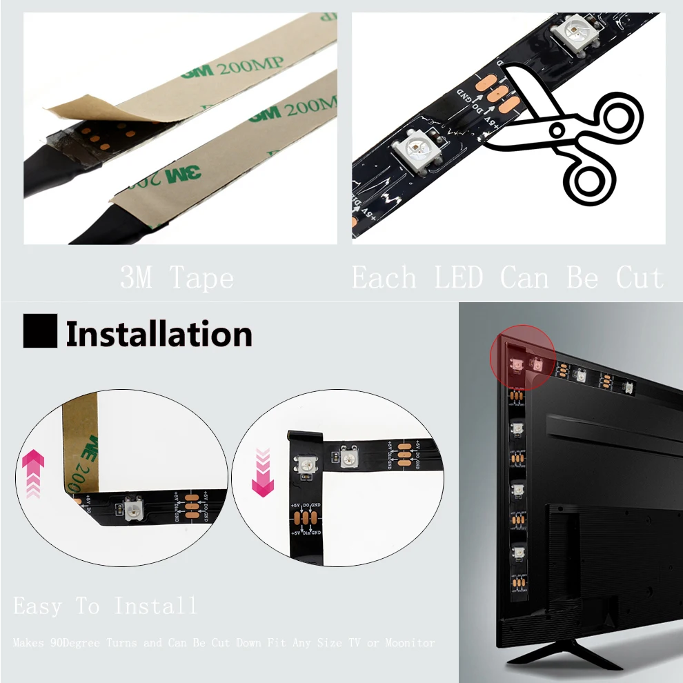 WS2812B USB Светодиодная лента подсветка HDTV монитор ПК экран фоновый светильник RGB