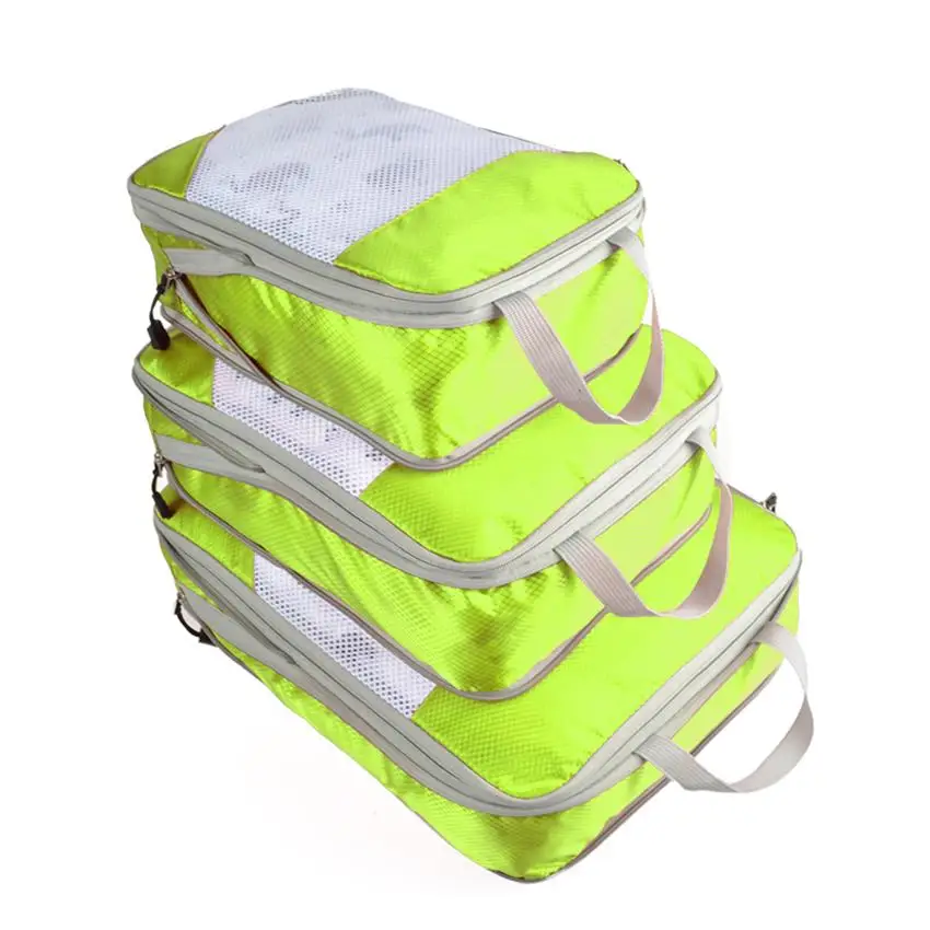 GREEN 3 SET Компрессионные упаковочные кубики органайзер для багажа для путешествий для детей/складной/маленький/роскошный/большой/складной органайзер для сумки для путешествий/для мужчин/для женщин/набор - Цвет: GREEN 3 SET