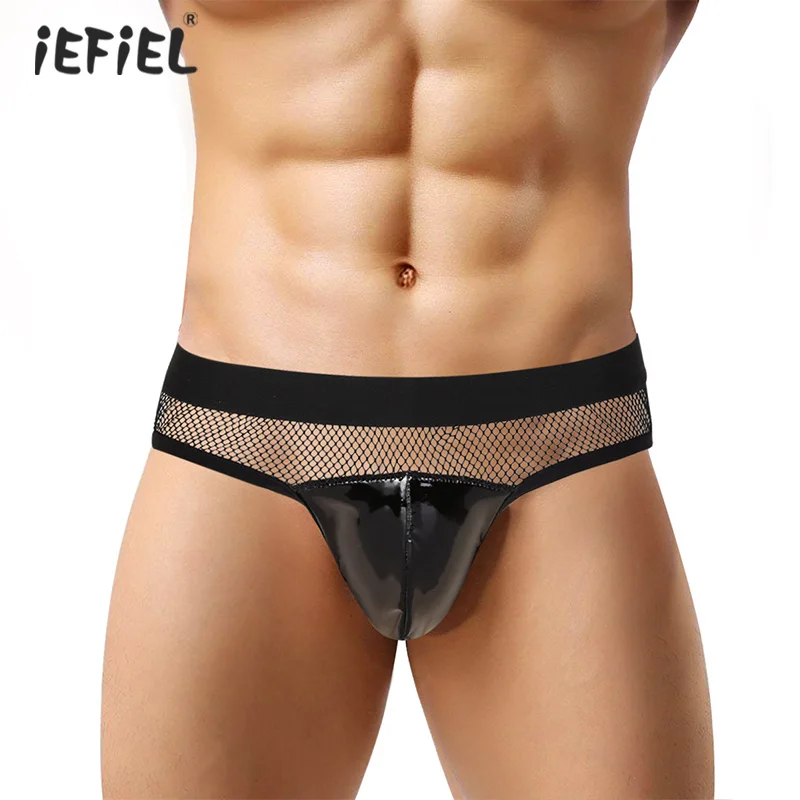 Сексуальные мужские озорной белье Лакированная кожа трусики нижнее прозрачная в