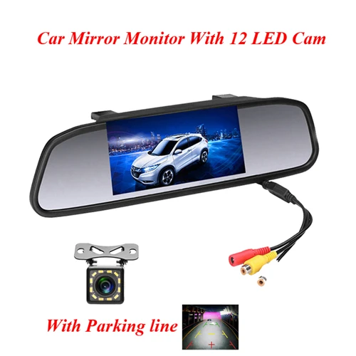 With 12 LED Camera Podofo Автомобильный HD видео автостоянка монитор СВЕТОДИОДНЫЙ ночное видение Реверсивный CCD Автомобильная камера заднего вида с 4,3 дюймовым автомобильным зеркалом заднего вида - Название цвета: With 12 LED Camera