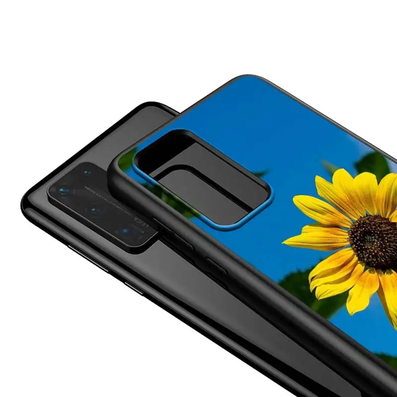 

For Huawei P40 P30 P20 Pro Lite E Plus 5G Bright Black Cover Sunflower Flowers Rose For Huawei P10 P9 P8 Lite Phone Case