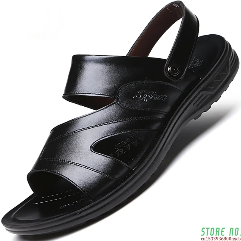 

Мужские сандалии из натуральной коровьей кожи, черные пляжные босоножки на плоской подошве, формальные сандалии, 38-48, лето 2019