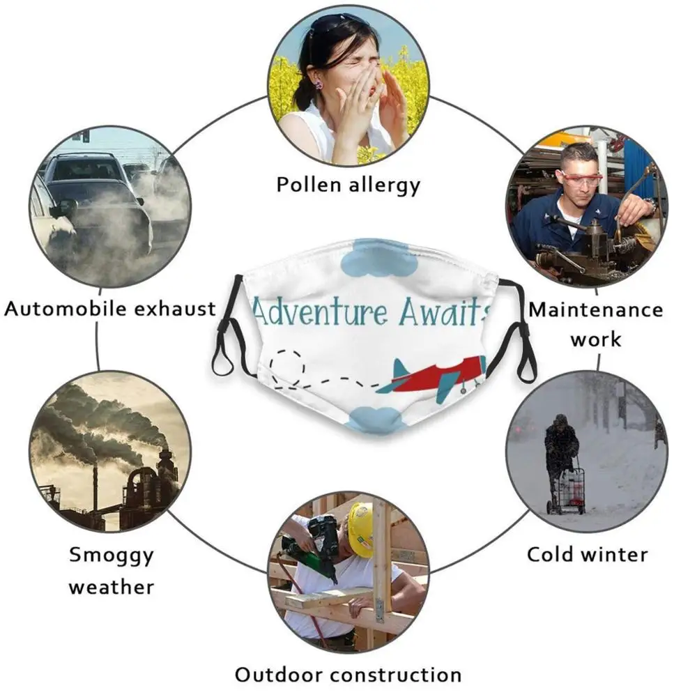 

Adventure Awaits Neck Gaiter Vintage Plane Neck Gator Adult Kids Washable Funny Face Mask With Filter Vacation Adventure