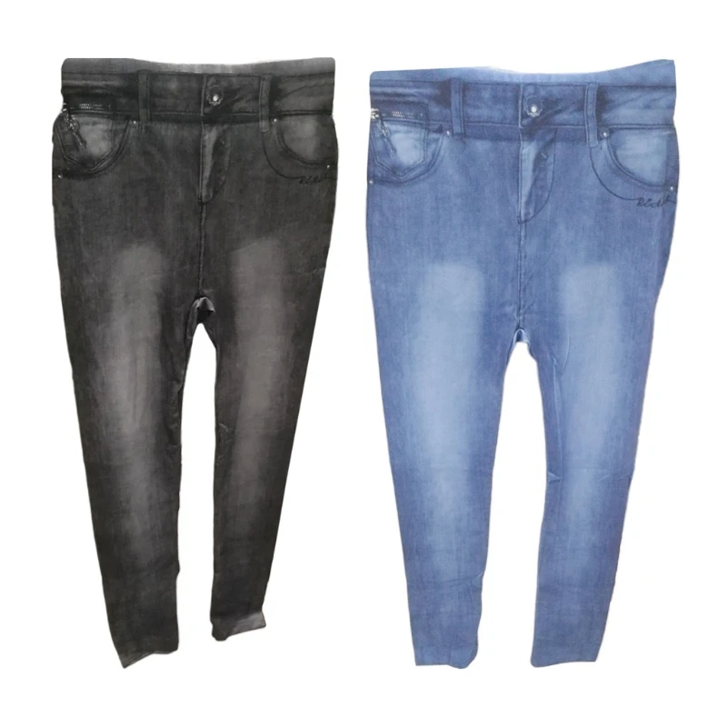 

Women Vintage Wash Color Denim Casual Leggings Low Rise Stretchy Pencil Pants Seamless Ankle Length Skinny Fake Jeans Tights